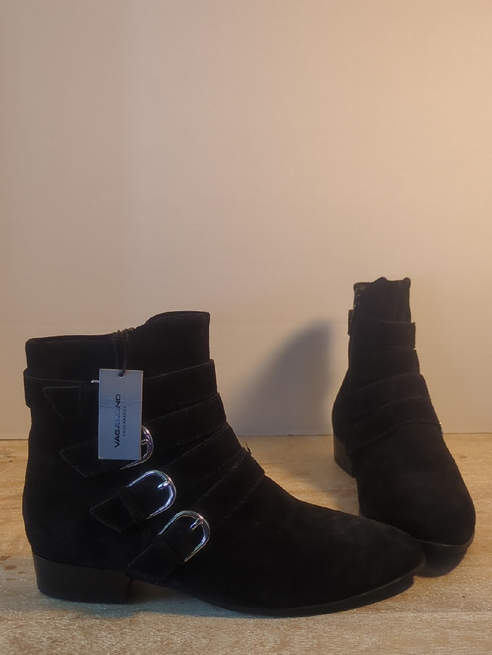 New Vagabond Black Suede Gigi Ankle Boots with Buckle Straps Eur 37